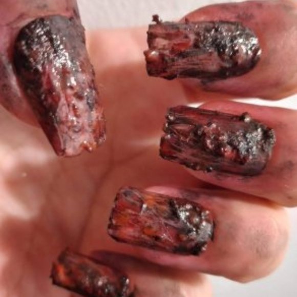 Cosplay Burned bloody  halloween press on nails in any length n shape pPN29 - Picture 1 of 1